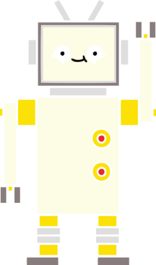 Bir insan tarafından çizilmiş düz renkli bir robot karikatürü