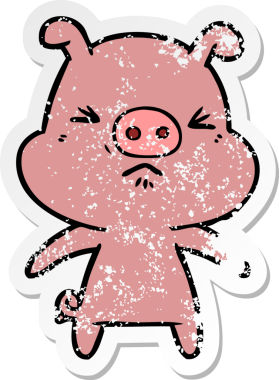 Bir insan tarafından çizilmiş kızgın bir domuzun sıkıntılı çıkartması.