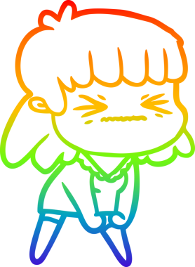 Gökkuşağı gradyan çizimi bir insan tarafından çizilmiş kızgın bir kız çizgi filmi