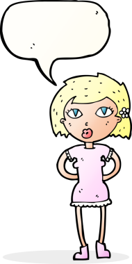 Bir insan tarafından çizilmiş konuşma balonu olan karikatür kadın.