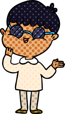 Bir insan tarafından çizilmiş gözlük takan çizgi film çocuğu.