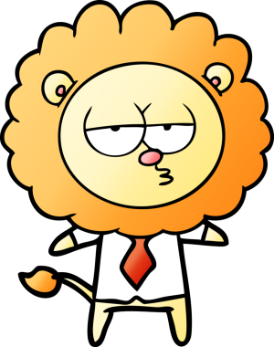 Bir insan tarafından çizilmiş canı sıkkın aslan ofis çalışanı çizgi filmi.