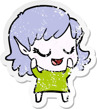 Bir insan tarafından çizilmiş mutlu bir elf kızının sıkıntılı çıkartması.