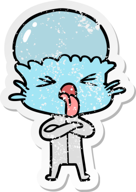 Bir insan tarafından çizilmiş iğrenç bir çizgi film uzaylısının sıkıntılı çıkartması.