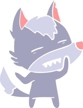 Düz renkli çizgi film kurt bir insan tarafından çizilmiş dişleri gösteriyor.