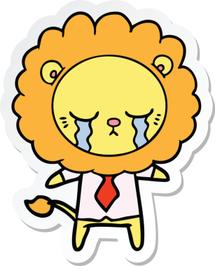 Bir insan tarafından çizilmiş ağlayan çizgi film aslanının çıkartması.