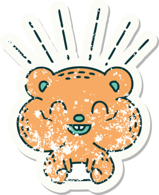 Dövme stili eski bir çıkartma. Bir insan tarafından çizilmiş mutlu hamster.