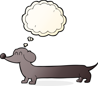 Bir insan tarafından çizilmiş düşünce baloncuklu çizgi film dachshund 'u