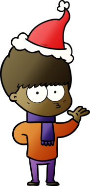 Bir insan tarafından çizilmiş Noel Baba şapkası takan bir çocuğun gradyan çizimi.