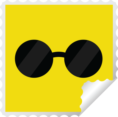 Bir insan tarafından çizilmiş güneş gözlüğü grafikli kare etiket