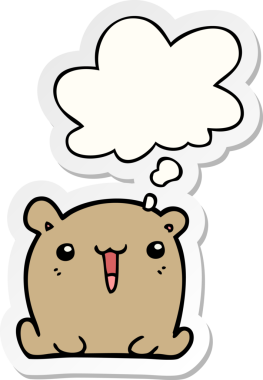 İnsan tarafından çizilmiş bir çıkartma gibi düşünce baloncuğu olan sevimli çizgi film ayısı.