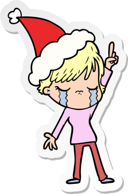Bir insanın çizdiği Noel Baba şapkasıyla ağlayan bir kadının el yazısı.