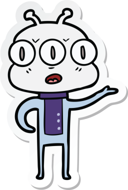 Bir insan tarafından çizilmiş kafası karışmış üç gözlü bir uzaylının çıkartması.