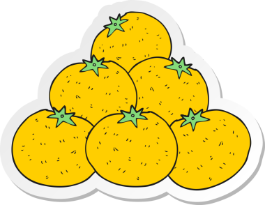 Bir insan tarafından çizilmiş bir çizgi film portakalının etiketi