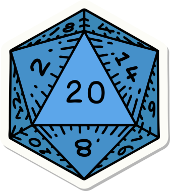 Bir insan tarafından çizilmiş doğal 20 D20 zar etiketi.