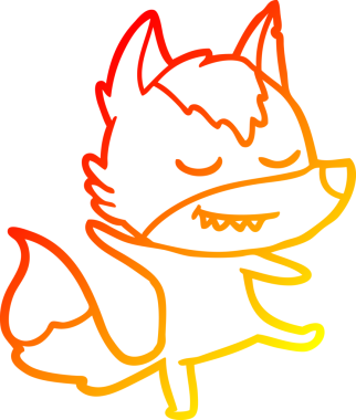 warm gradient line drawing of a friendly cartoon wolf balancing drawn by a human