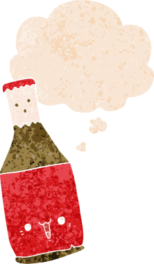 Düşünce baloncuklu çizgi film bira şişesi grunge sıkıntılı retro tarzı bir insan tarafından çizilmiş