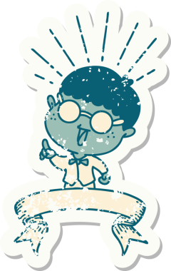 Bir insan tarafından çizilmiş dahice fikirli dövme stili bir adamın eski bir çıkartması.