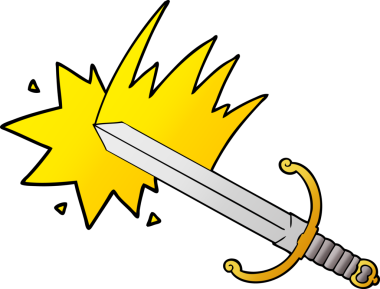 Bir insan tarafından çizilmiş sallanan karikatür kılıcı.