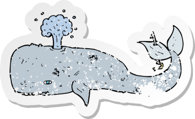 Bir insan tarafından çizilmiş karikatür balinasının gerilimli çıkartması.