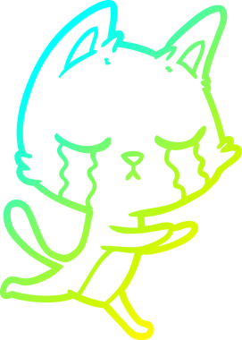 cold gradient line drawing of a crying cartoon cat running drawn by a human