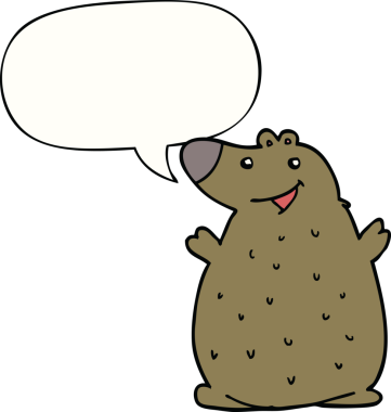 Bir insan tarafından çizilmiş konuşma balonlu mutlu ayı çizgi filmi.