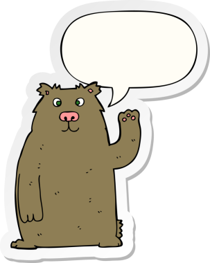 Bir insan tarafından çizilmiş baloncuk çıkartmalı çizgi film ayısı.