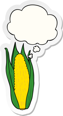 Düşünce baloncuklu çizgi film mısırı insan tarafından çizilmiş bir çıkartma.