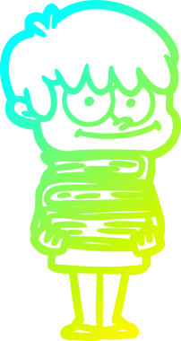 Bir insan tarafından çizilmiş mutlu bir çizgi film karakteri çizimi.