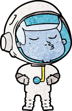 Bir insan tarafından çizilmiş kendine güvenen bir astronot çizgi filmi.