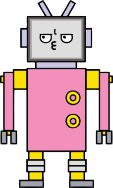 Bir insan tarafından çizilmiş sevimli bir robot karikatürü.