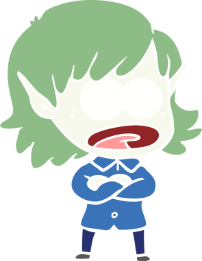 Düz renkli çizgi film bir insan tarafından çizilmiş elf kızı şok etti.