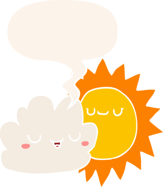 bir insan tarafından çizilmiş, eski moda konuşma baloncuklu güneş ve bulut.