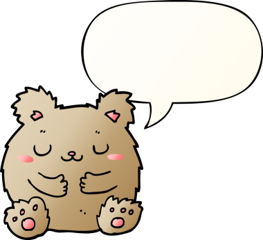 Bir insan tarafından çizilmiş yumuşak eğimli konuşma baloncuğu olan sevimli çizgi film ayısı.