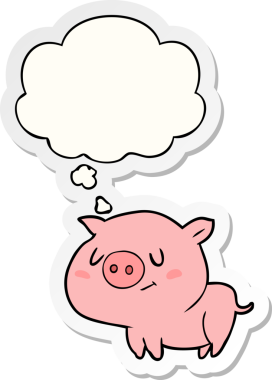 Düşünce baloncuklu çizgi film domuzu insan tarafından çizilmiş bir çıkartma.