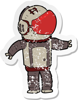 Bir insan tarafından çizilmiş karikatür astronotunun gerilimli çıkartması.