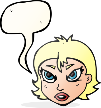 Bir insan tarafından çizilmiş serbest konuşma balonu karikatürü kızgın kadın yüzü