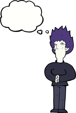 Bir insan tarafından çizilmiş düşünce balonlu vampir adam.