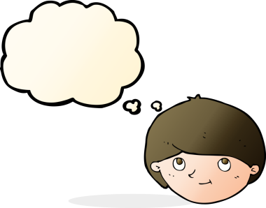 Bir insan tarafından çizilmiş düşünce balonlu mutlu adam çizgi filmi.