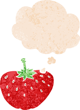 Düşünce baloncuklu çizgi film çileği grunge sıkıntılı retro dokuma tarzı bir insan tarafından çizilmiş