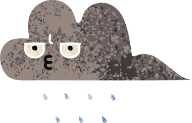 Bir insan tarafından çizilmiş fırtına yağmuru bulutunun retro çizim tarzı karikatürü