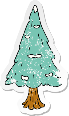 Çizilmiş el yazısı karikatür karalaması bir insan tarafından çizilmiş tek karla kaplı ağaç