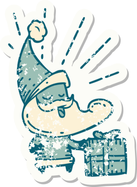 Bir insan tarafından çizilmiş eski bir dövme stili Noel Baba karakterinin eski çıkartması.