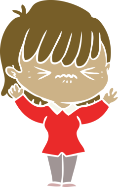 Bir insan tarafından çizilmiş düz renkli çizgi film kızı.