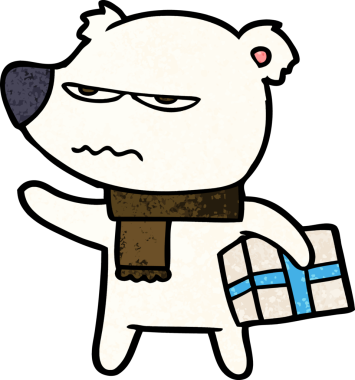 Kutup ayısı Noel hediyesi olarak bir insan tarafından çizilmiş karikatür.