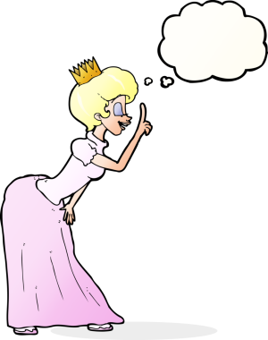 Bir insan tarafından çizilmiş düşünce baloncuklu çizgi film prensesi.