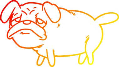 İnsan tarafından çizilmiş mutsuz bir köpek çizgi filminin sıcak çizgi çizimi.