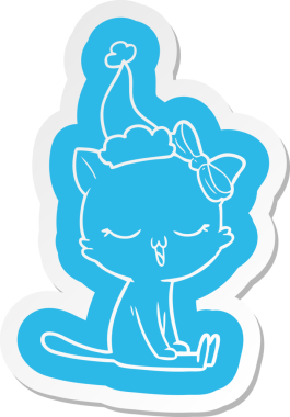 Kafasında fiyonk olan bir kedinin insan tarafından çizilmiş Noel Baba şapkası.