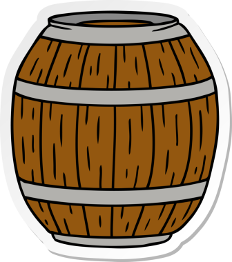 Bir insan tarafından çizilmiş ahşap bir fıçının el çizimi karikatürü.