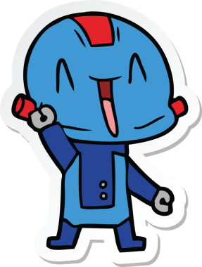 Bir insan tarafından çizilmiş robot karikatür çıkartması.